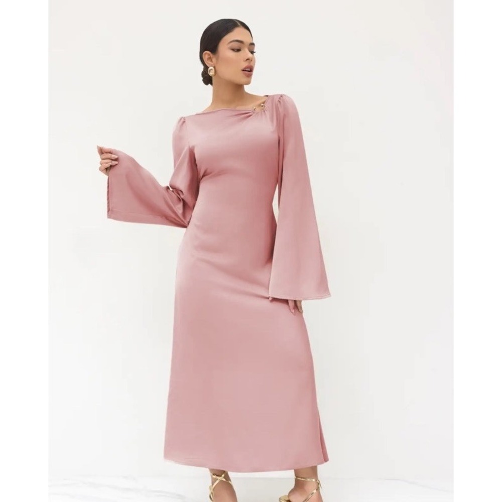Cider Pink Satin Modest Maxi Dress Long Sleeve Sz M NWT